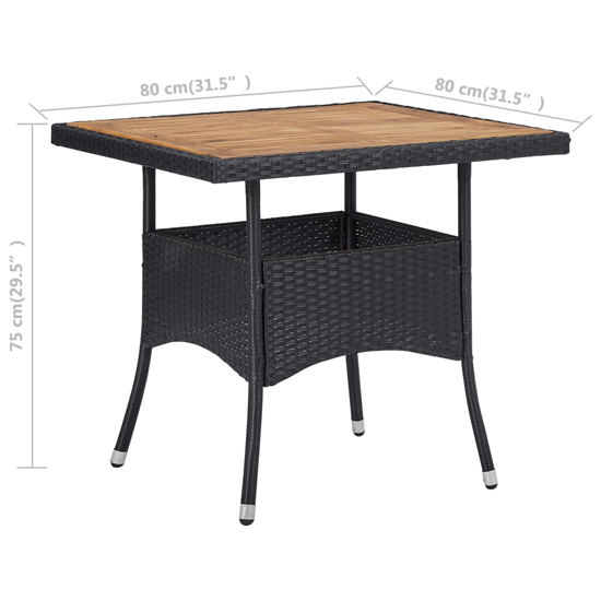 Ijaya Square Wooden Top Rattan Garden Dining Table In Black
