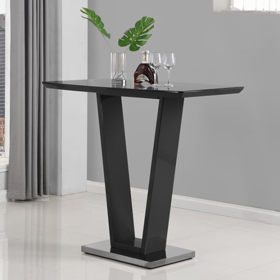 Ilko Black High Gloss Bar Table With 4 Ripple White Stools_2