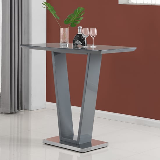 Ilko Grey High Gloss Bar Table With 4 Ripple Black Stools_2