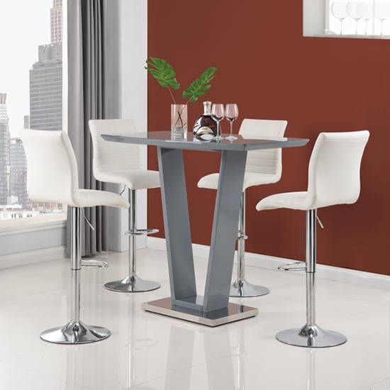 Photo of Ilko grey high gloss bar table with 4 ripple white stools