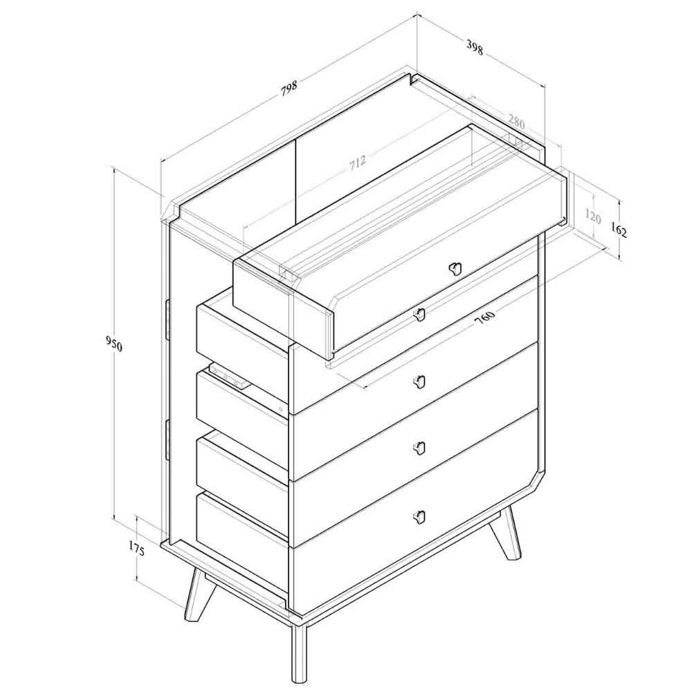 Ilford Wooden Chest Of 5 Drawers In Columbian Walnut