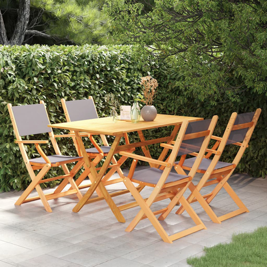 Product photograph of Ilkley Solid Eucalyptus Wood 5 Piece Outdoor Dining Set In Grey from Furniture in Fashion