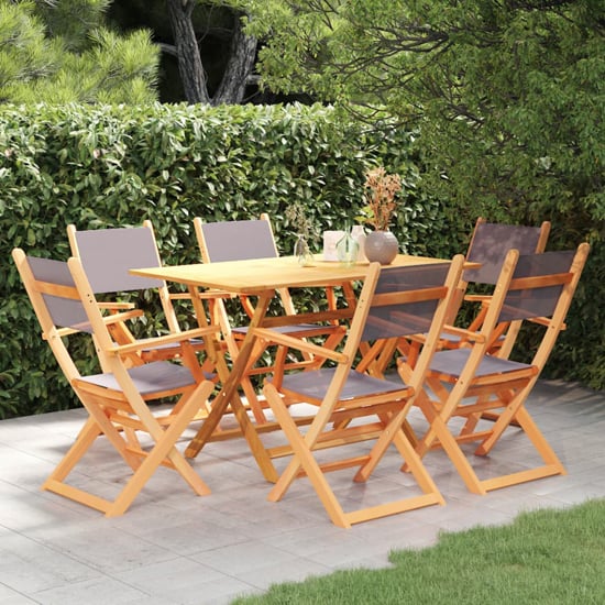 Product photograph of Ilkley Solid Eucalyptus Wood 7 Piece Outdoor Dining Set In Grey from Furniture in Fashion