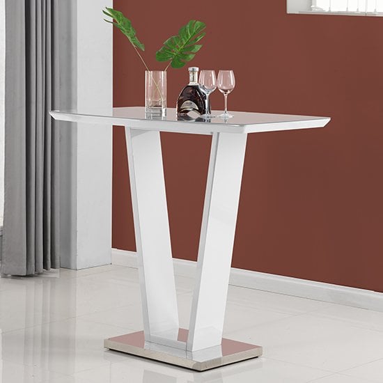 Ilko White High Gloss Bar Table With 4 Ripple Grey Stools_2