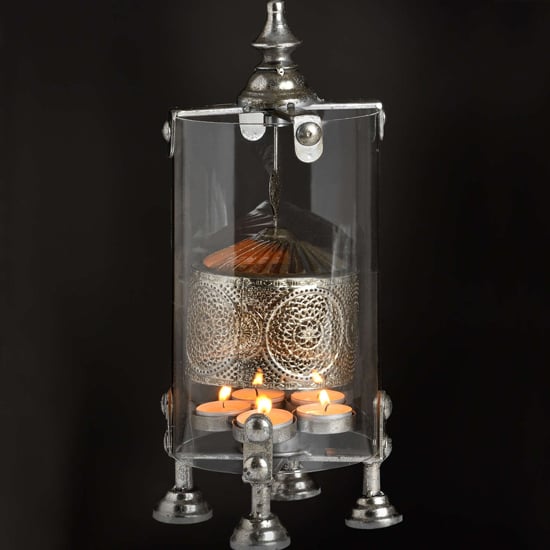 Illiana Glass Lantern Spinner In Antique Silver With Metal Frame