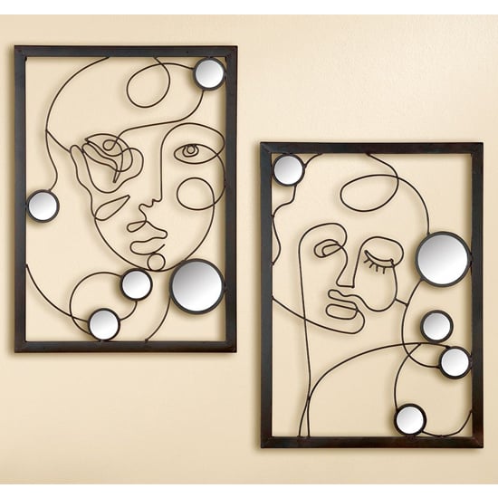Photo of Illustration metal set of 2 wall art in brown