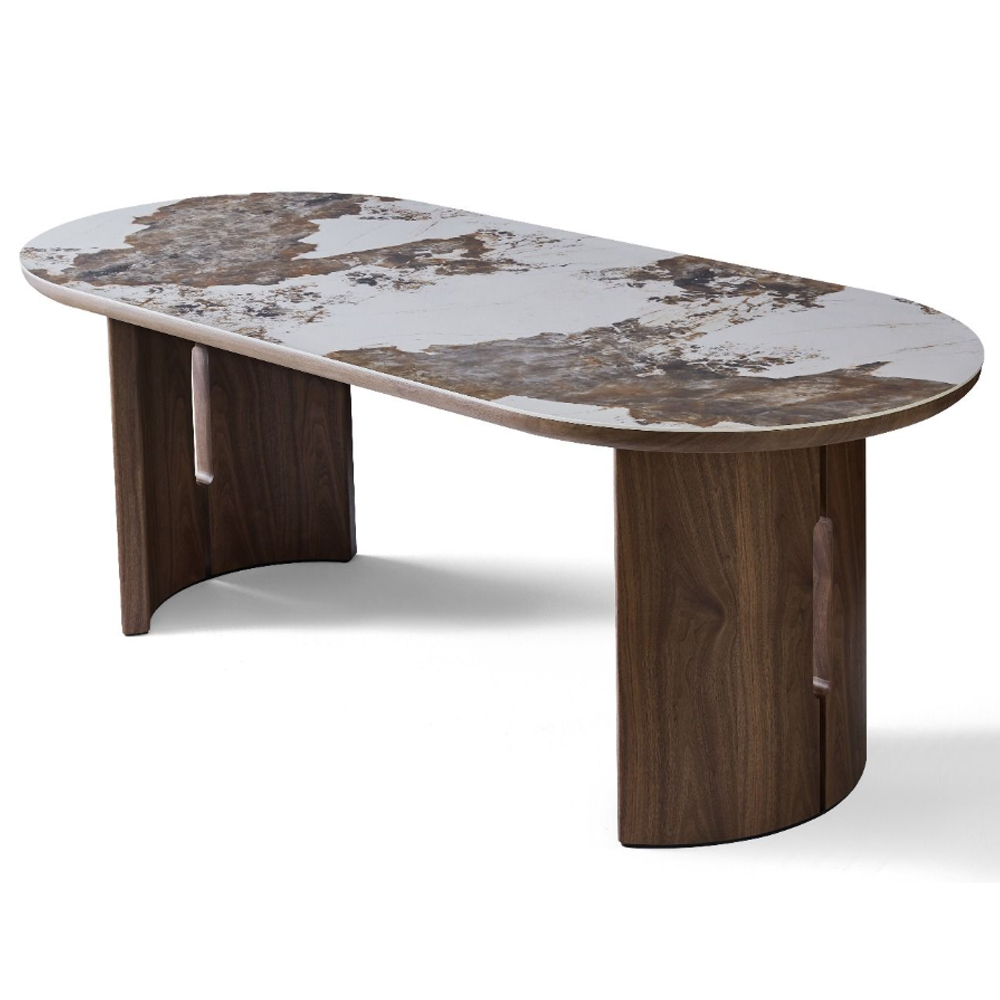 Ilmara Pandora Sintered Stone Top Dining Table with Walnut Wooden Base