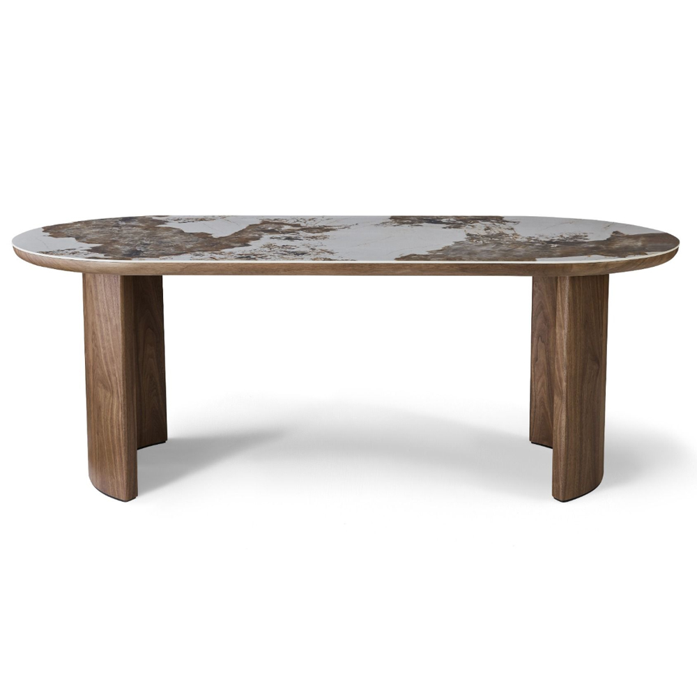 Ilmara Pandora Sintered Stone Top Dining Table with Walnut Wooden Base