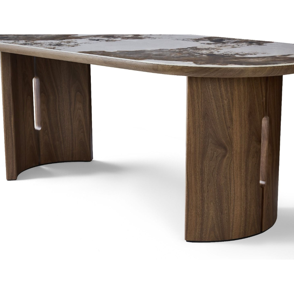 Ilmara Pandora Sintered Stone Top Dining Table with Walnut Wooden Base
