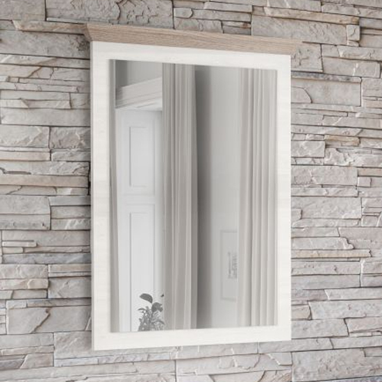 Read more about Iloilo wall mirror with nelson oak and snowy oak wooden frame