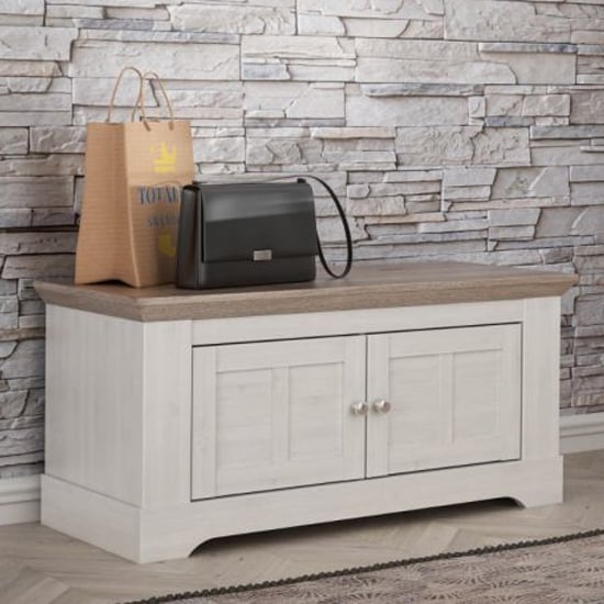 Read more about Iloilo wooden hallway storage bench in nelson oak and snowy oak
