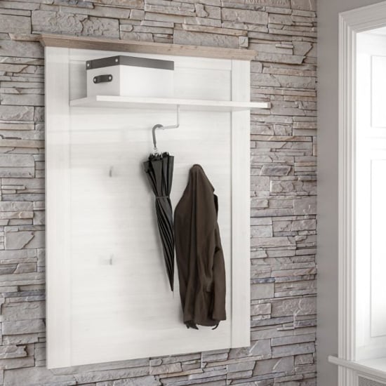 Product photograph of Iloilo Wooden Wall Coat Rack Panel In Nelson Oak And Snowy Oak from Furniture in Fashion