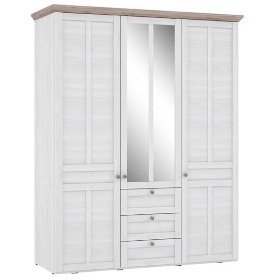 Iloppa Mirrored Wardrobe With 3 Doors In Nelson Oak And Snowy Oak
