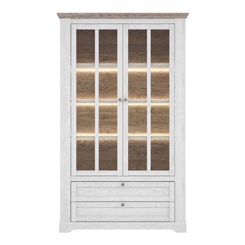 Iloppa Wooden Display Cabinet With 2 Door 2 Drawer In Snowy Oak