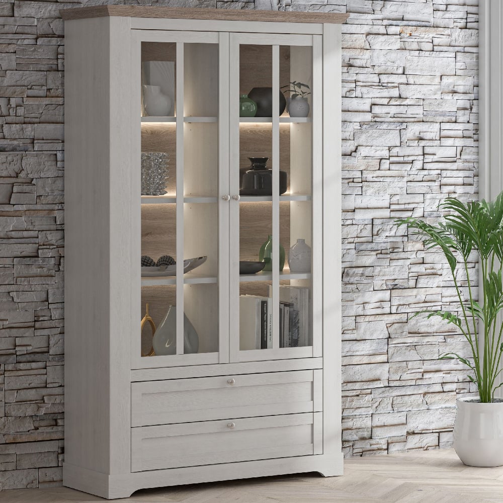 Read more about Iloppa wooden display cabinet with 2 door 2 drawer in snowy oak