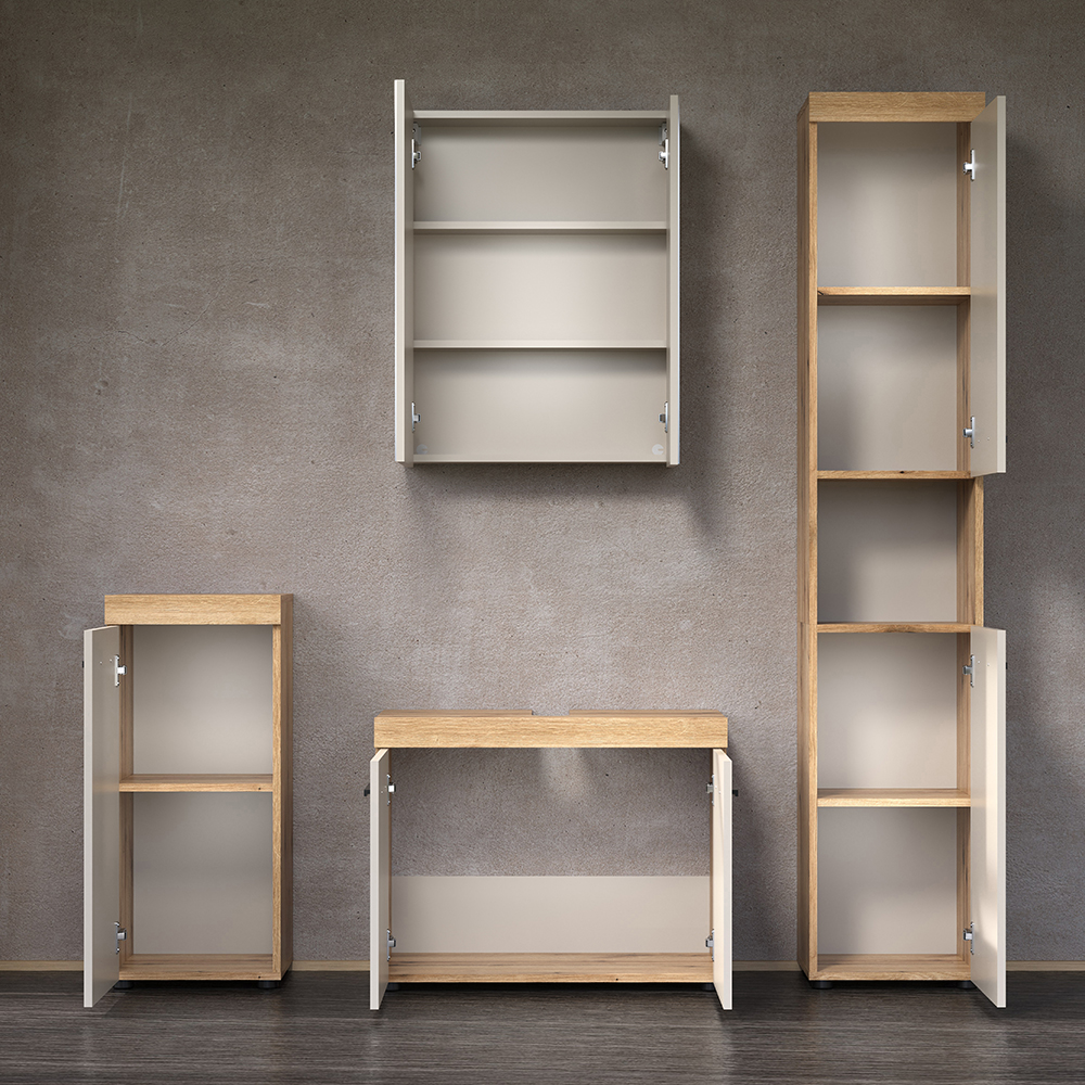 Ilrano Wooden Bathroom Furniture Set in Cashmere and Evoke Oak