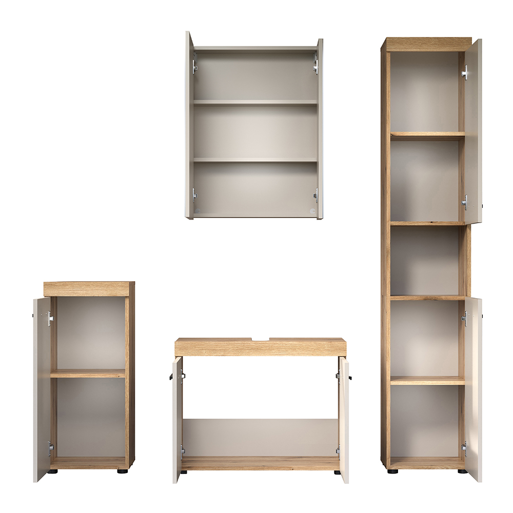 Ilrano Wooden Bathroom Furniture Set in Cashmere and Evoke Oak