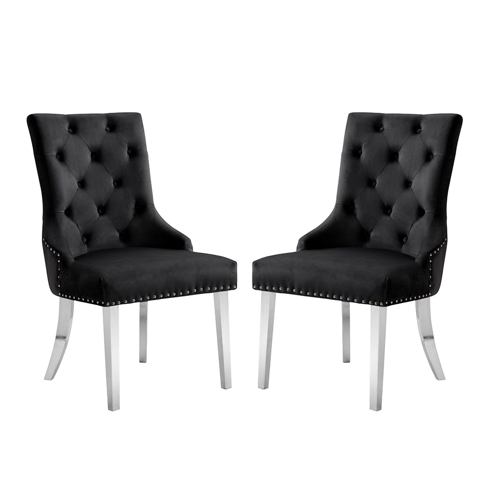 Imperial Black Velvet Button Back Dining Chairs In Pair