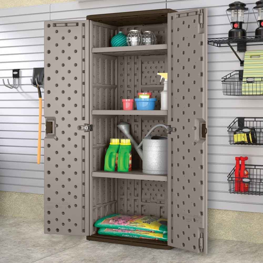 Imperial Reinforced Resin Garden Tall Storage Cabinet in Light Brown
