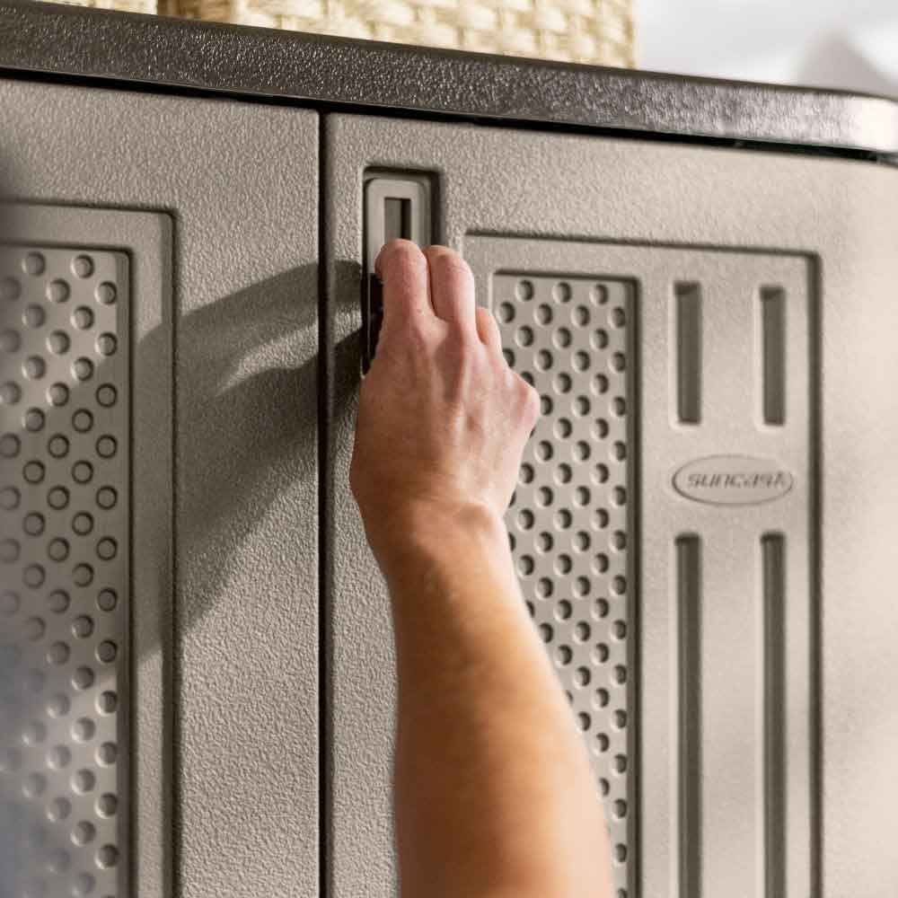 Imperial Reinforced Resin Garden Tall Storage Cabinet in Light Brown