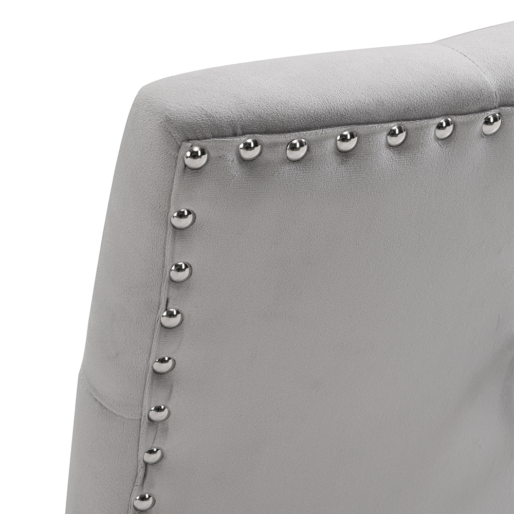 Imperial Grey Velvet Button Back Dining Chairs In Pair
