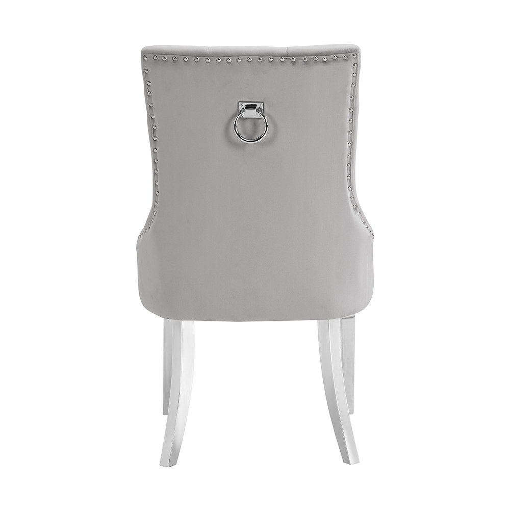 Imperial Grey Velvet Button Back Dining Chairs In Pair
