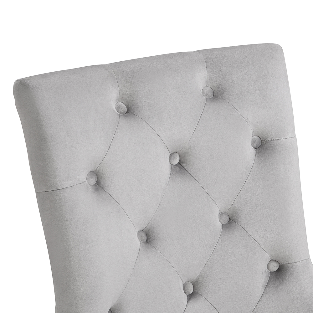 Imperial Grey Velvet Button Back Dining Chairs In Pair