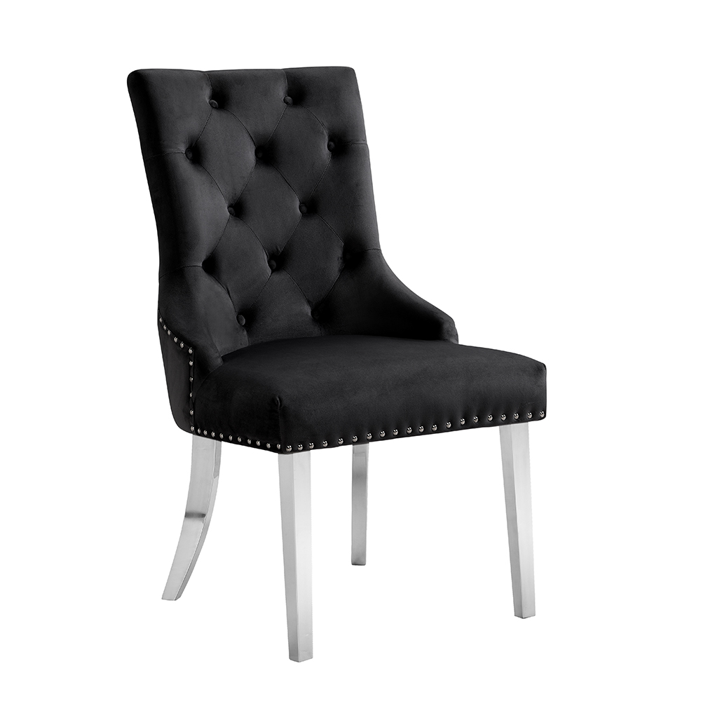 Imperial Velvet Button Back Dining Chair In Black