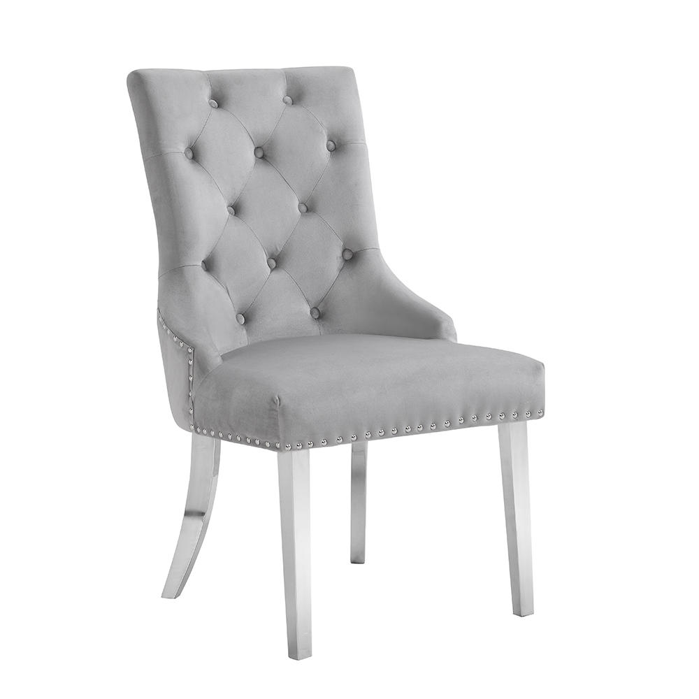 Imperial Velvet Button Back Dining Chair In Grey