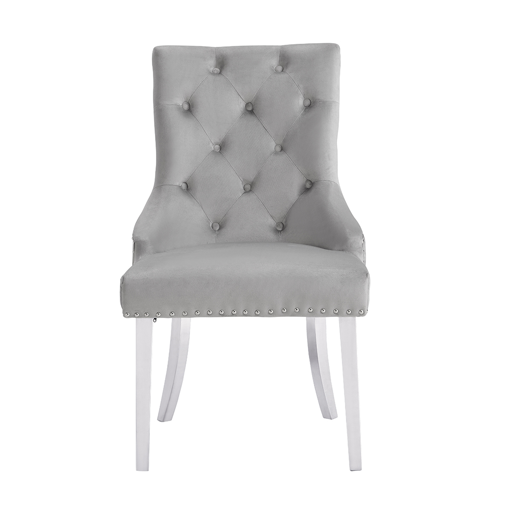 Imperial Velvet Button Back Dining Chair In Grey