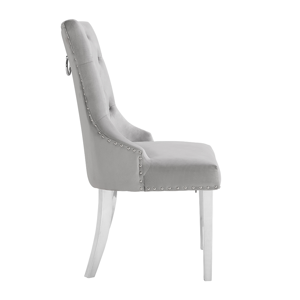 Imperial Velvet Button Back Dining Chair In Grey