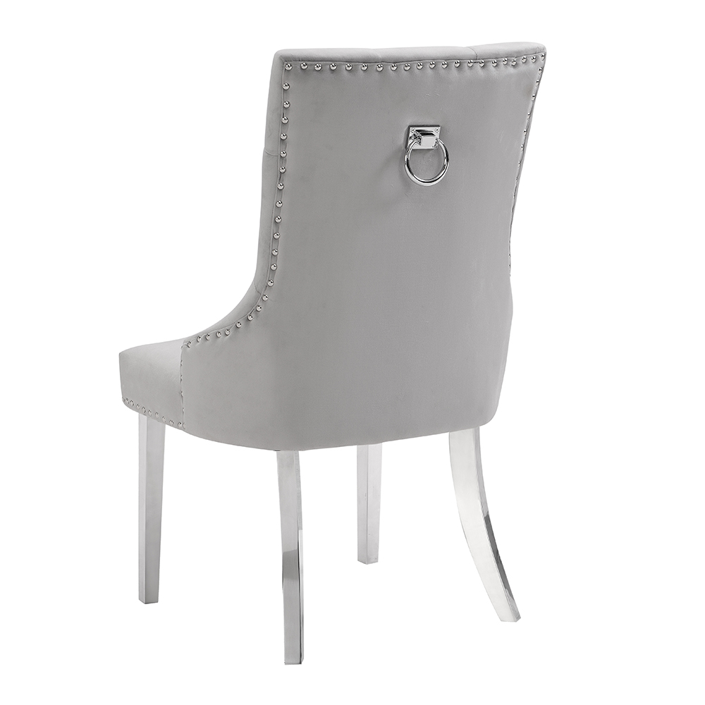 Imperial Velvet Button Back Dining Chair In Grey