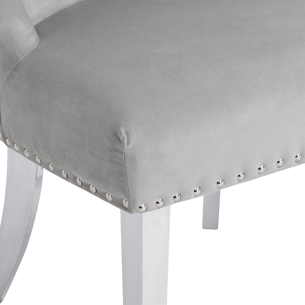 Imperial Velvet Button Back Dining Chair In Grey