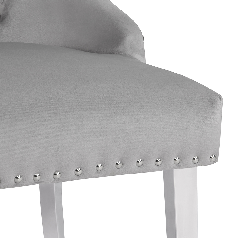 Imperial Velvet Button Back Dining Chair In Grey