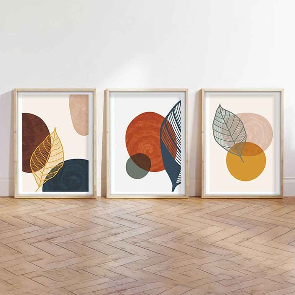 Impressionist Wooden 20x30cm Autumnal Abstract Art of Frame Set of 3 in Multicolour
