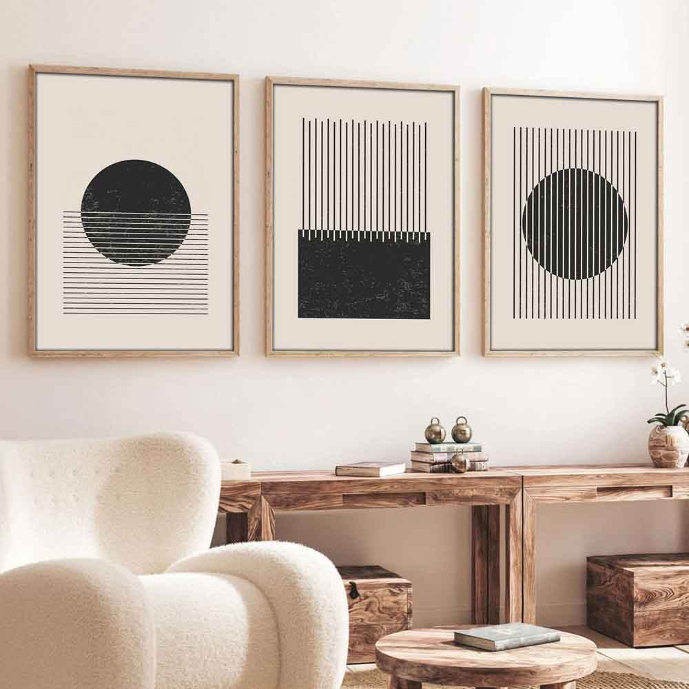 Impressionist Wooden 20x30cm Linear Equilibrium Art of Frame Set of 3 in Multicolour