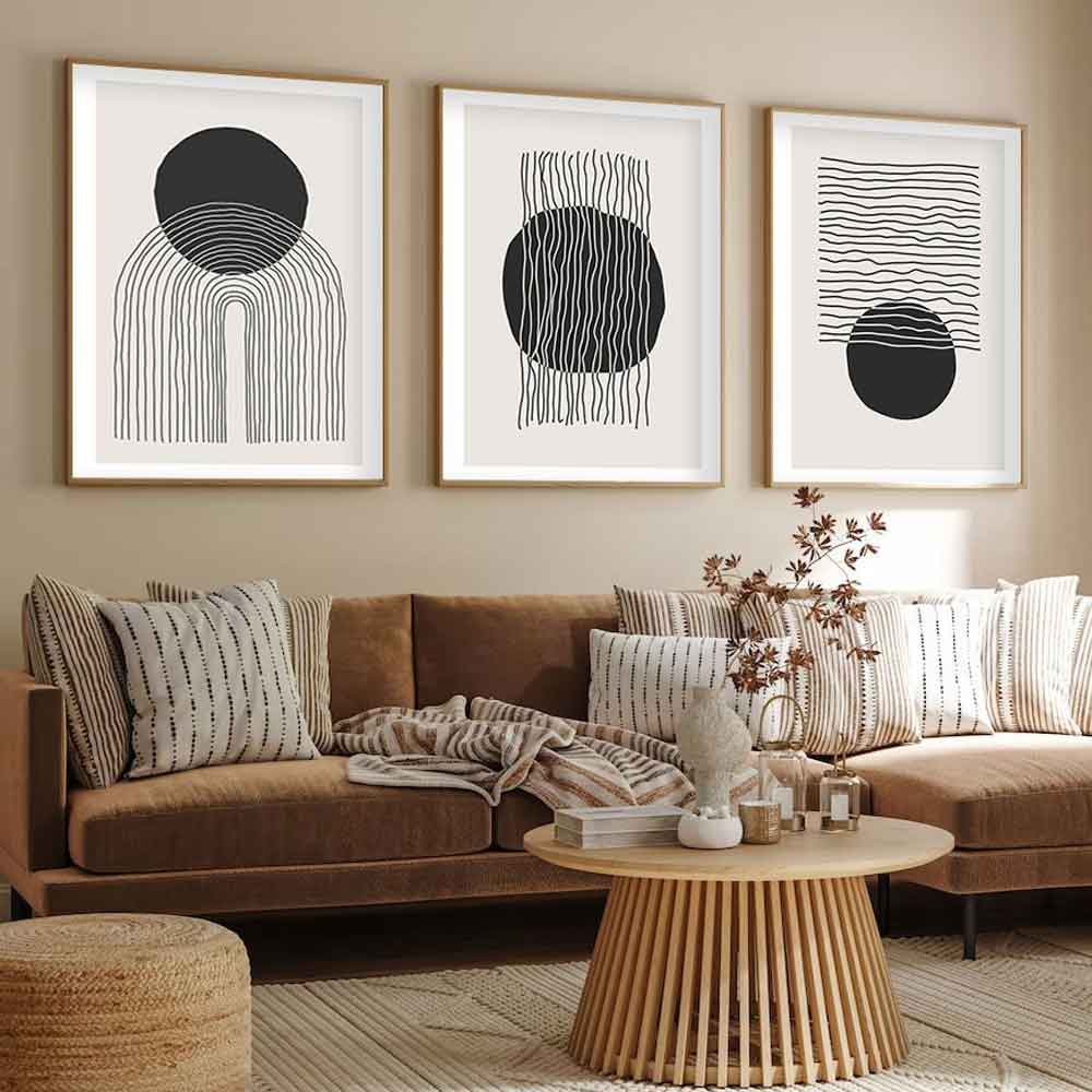 Impressionist Wooden 20x30cm Lunar Wave Art of Frame Set of 3 in Multicolour