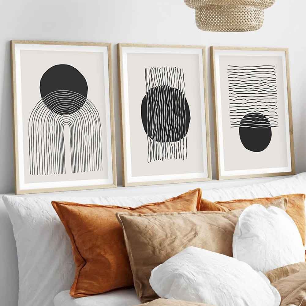 Impressionist Wooden 20x30cm Lunar Wave Art of Frame Set of 3 in Multicolour