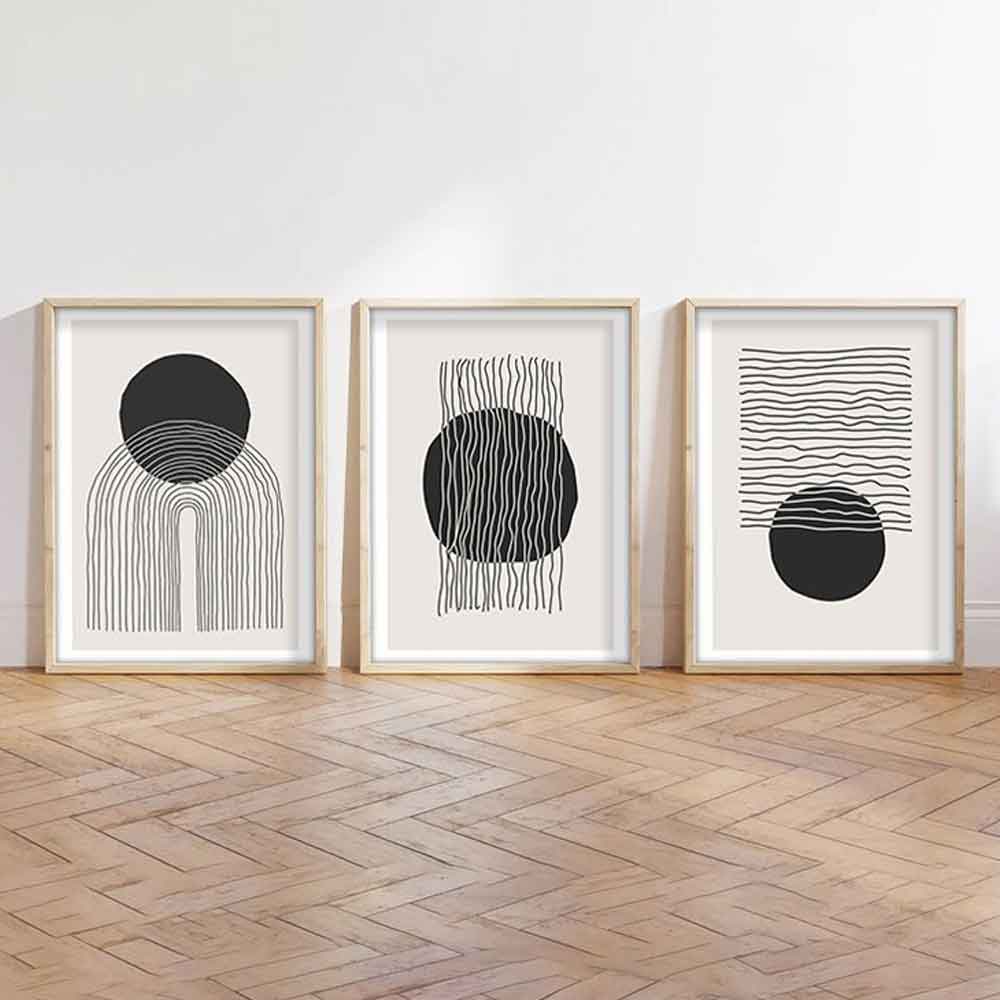 Impressionist Wooden 20x30cm Lunar Wave Art of Frame Set of 3 in Multicolour