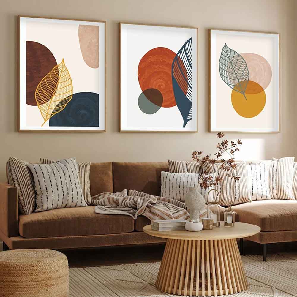 Impressionist Wooden 30x40cm Autumnal Abstract Art of Frame Set of 3 in Multicolour