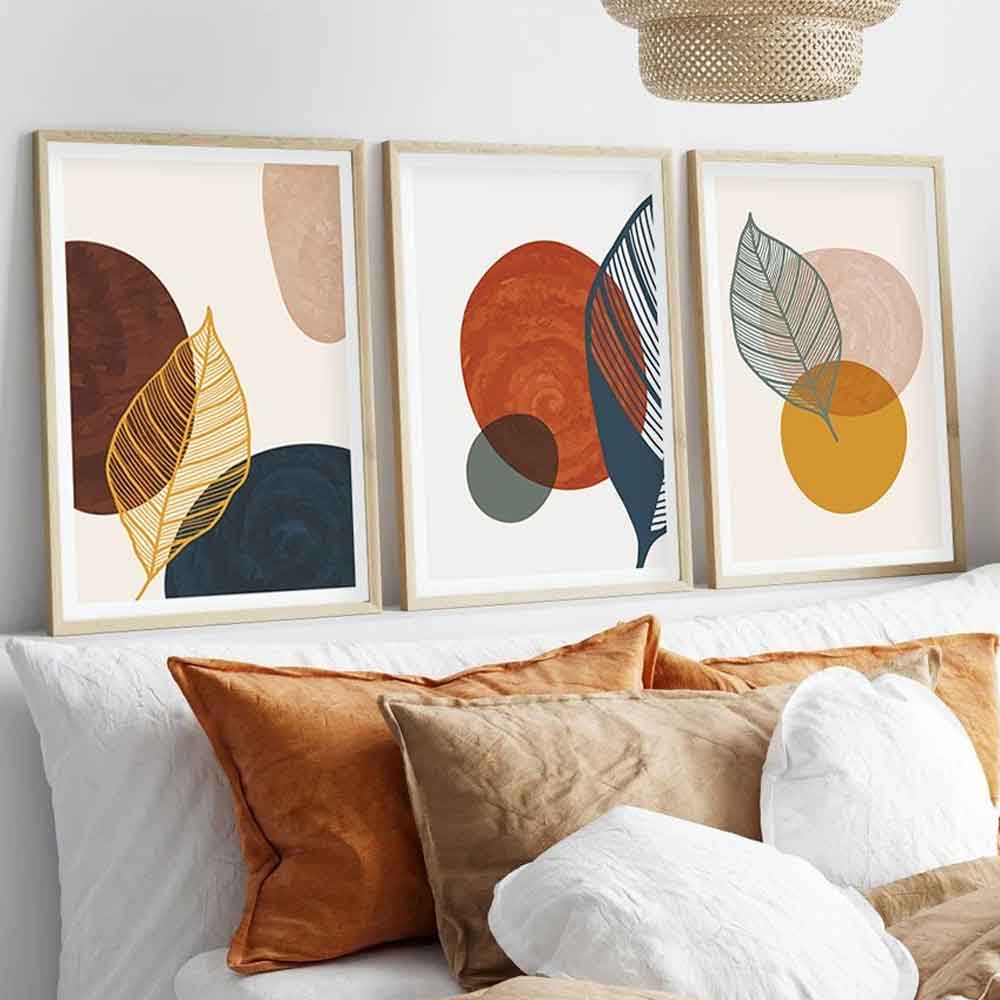 Impressionist Wooden 30x40cm Autumnal Abstract Art of Frame Set of 3 in Multicolour