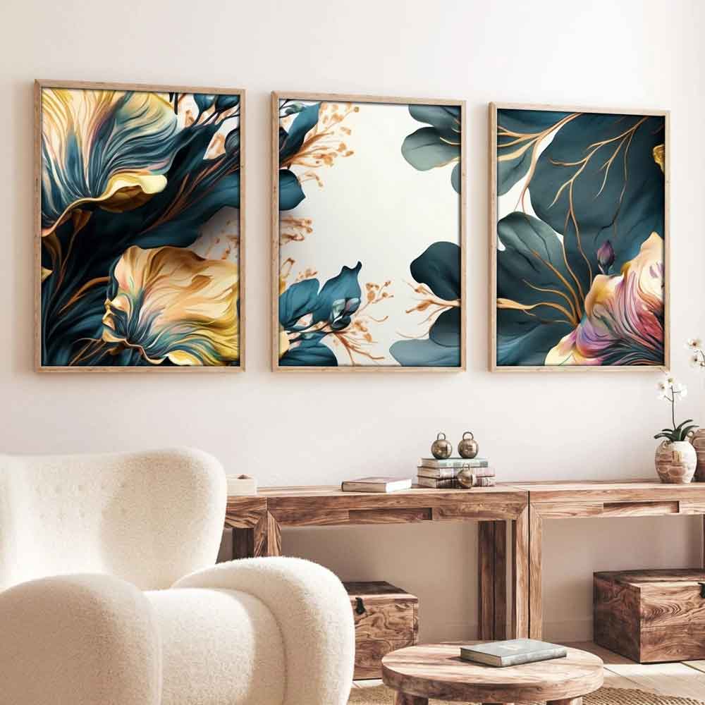Impressionist Wooden 30x40cm Gilded Teal Art Frame Set of 3 in Multicolour