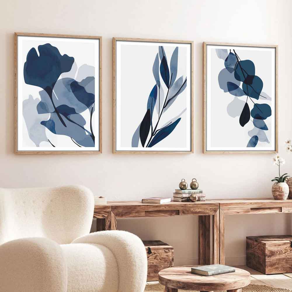 Impressionist Wooden 30x40cm Indigo Art of Frame Set of 3 in Multicolour