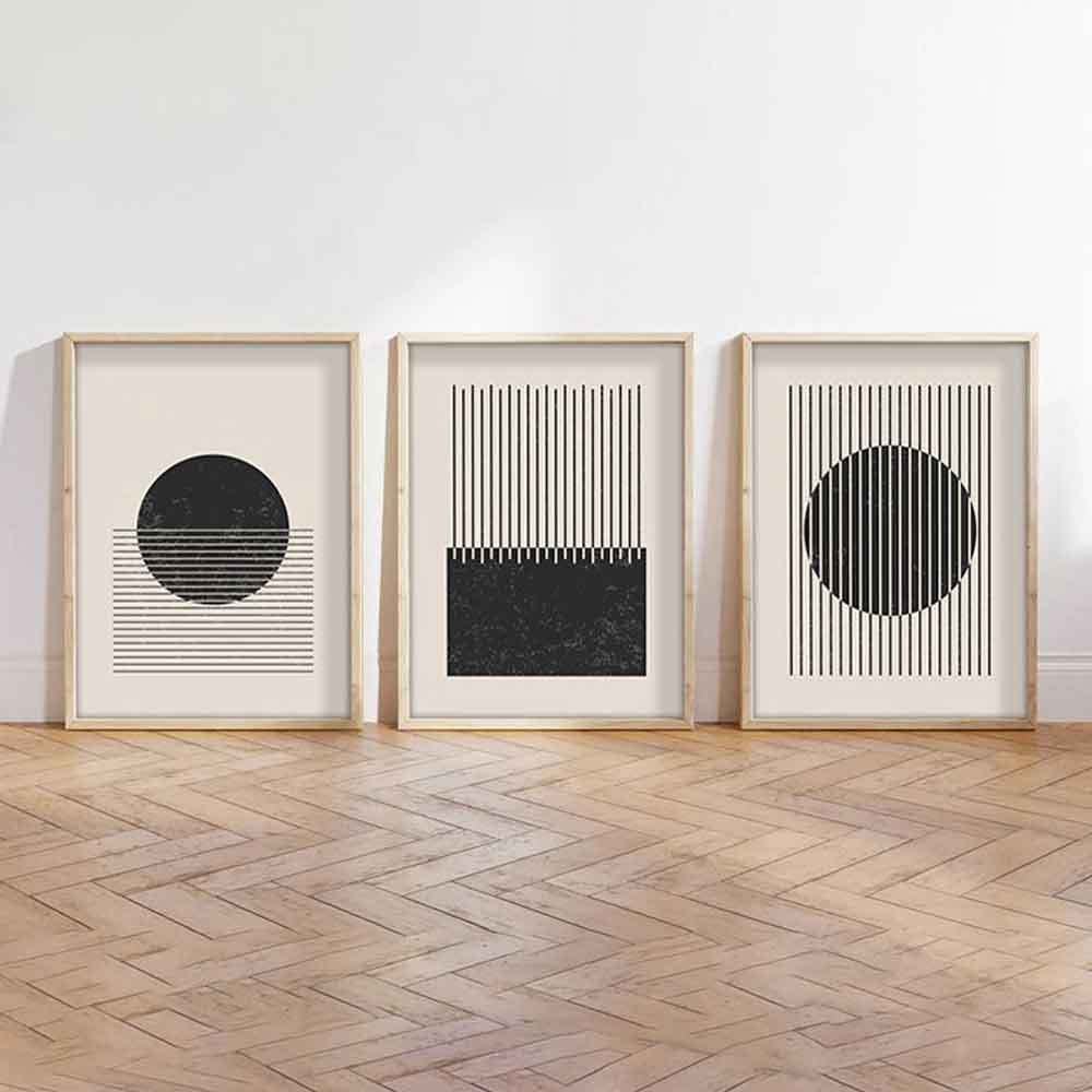 Impressionist Wooden 30x40cm Linear Equilibrium Art of Frame Set of 3 in Multicolour
