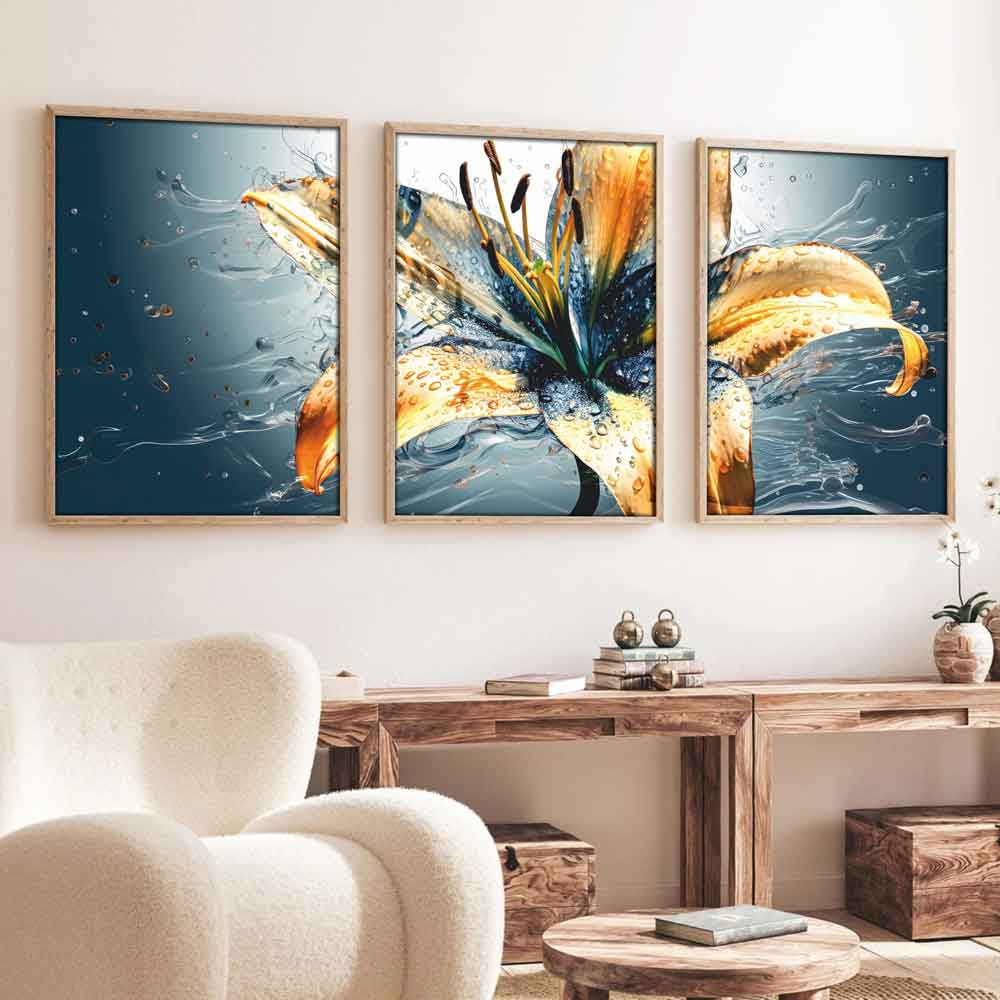 Impressionist Wooden 30x40cm Liquid Lily Art of Frame Set of 3 in Multicolour