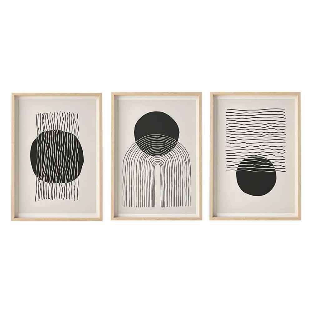 Impressionist Wooden 30x40cm Lunar Wave Art of Frame Set of 3 in Multicolour
