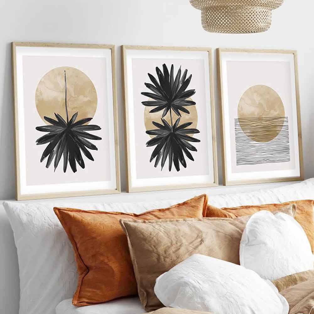 Impressionist Wooden 30x40cm Palm Art of Frame Set of 3 in Multicolour