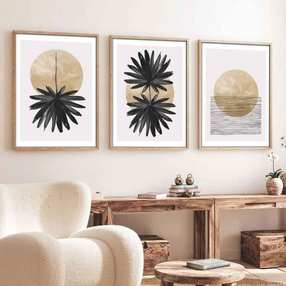 Impressionist Wooden 30x40cm Palm Art of Frame Set of 3 in Multicolour