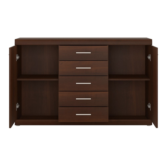 Impro Wooden Sideboard With 2 Doors 5 Drawers In Dark Mahogany