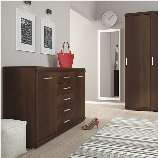 Impro Wooden Sideboard With 2 Doors 5 Drawers In Dark Mahogany